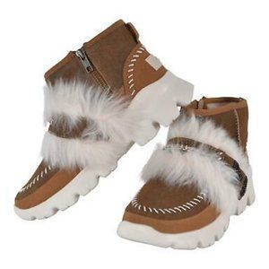 UGG Fluff Punk Lamb Fur Suede Ankle Boot. Size: 5